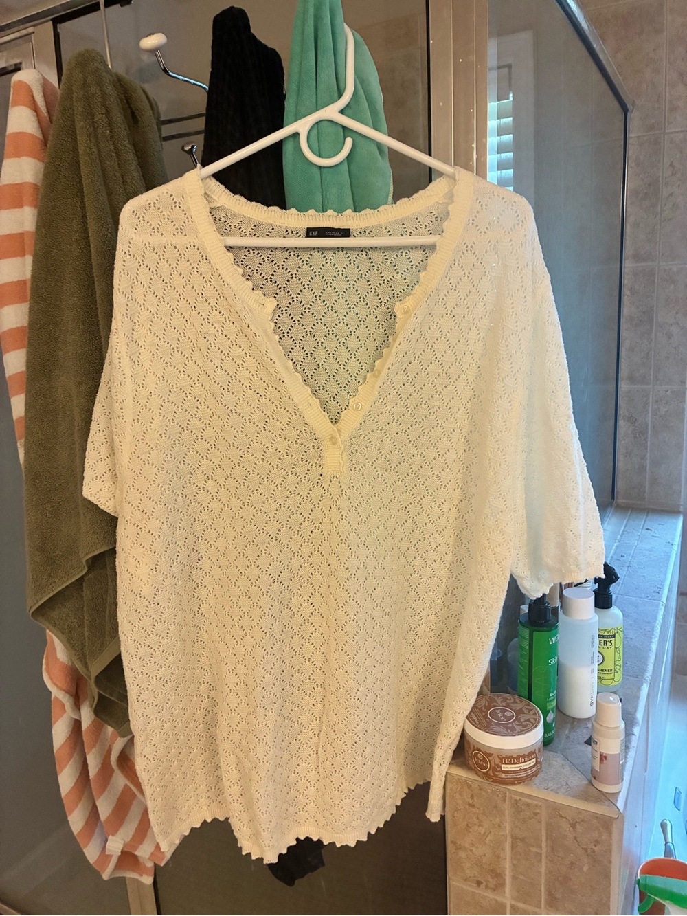 GAP Cream Knit Short-Sleeve Button Henley Top